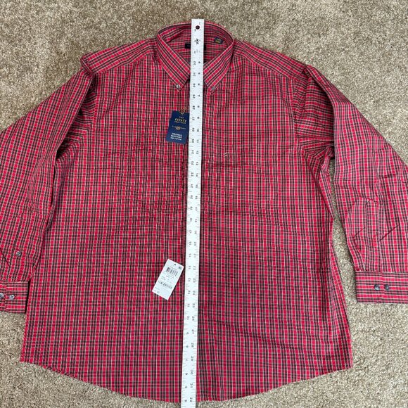 Club Room Button Up Shirt Men 17 Red Plaid Cotton Wrinkle Resistance Regular Fit - Picture 9 of 13